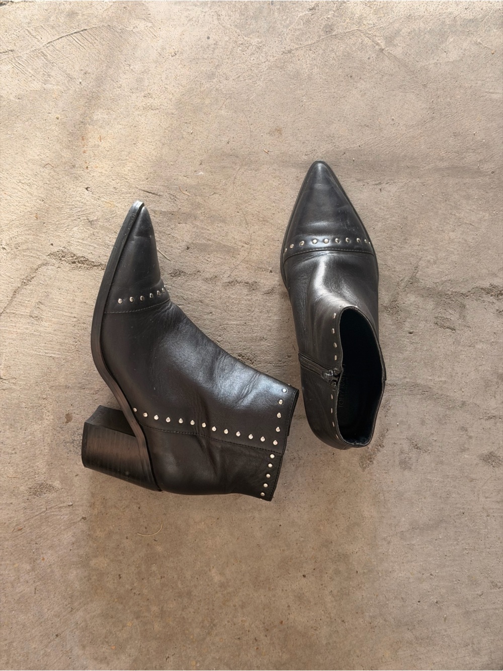 Tony Bianco Black Stud-Trim Pointed Ankle Booties
